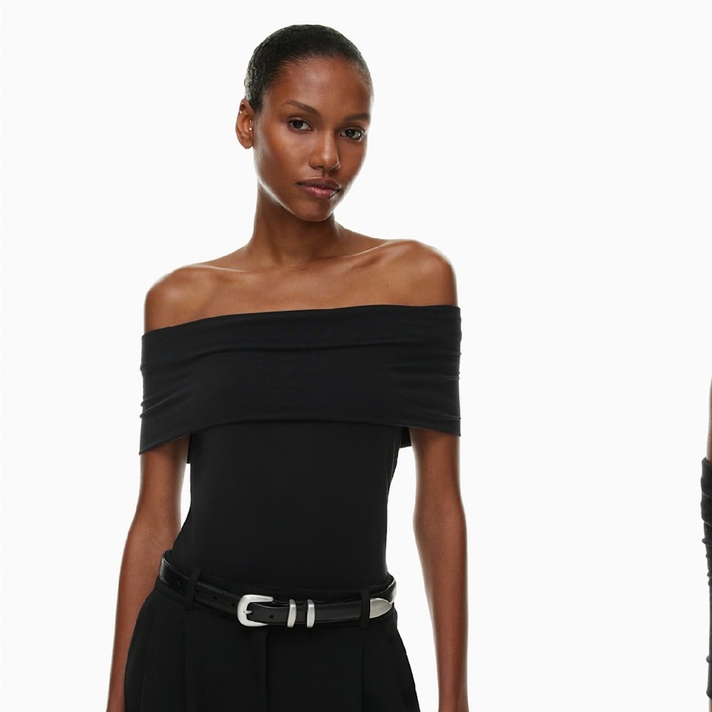 Aritzia. Off the shoulder short sleeve. Black top. 
Size Medium.